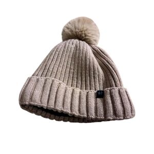 Hotpaws Tan Knit Black Lining Beanie with Pom Pom Men's One Size